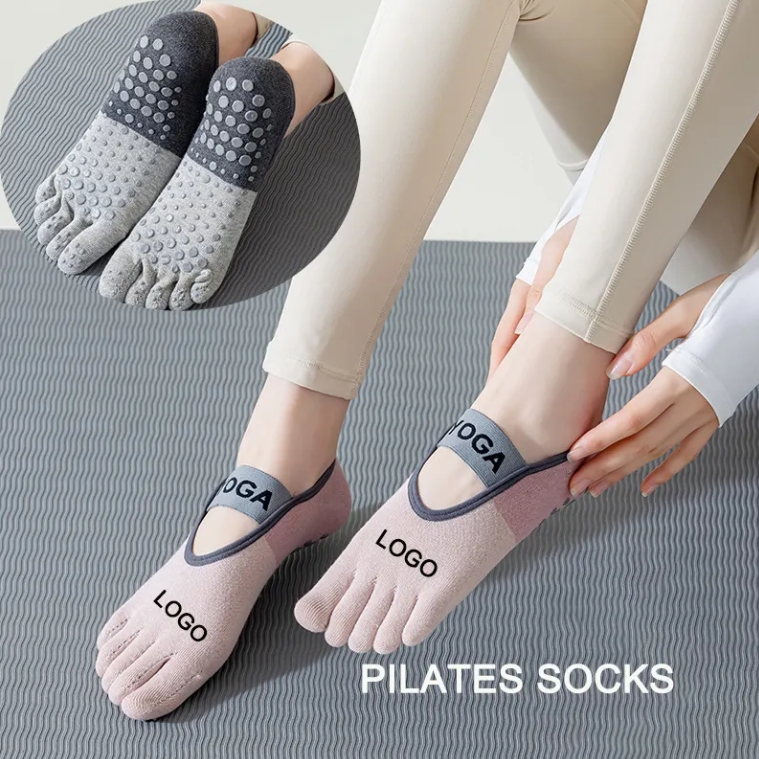 Pilates Yoga Logo - Meias de Algodão Antiderrapantes para Pilates,